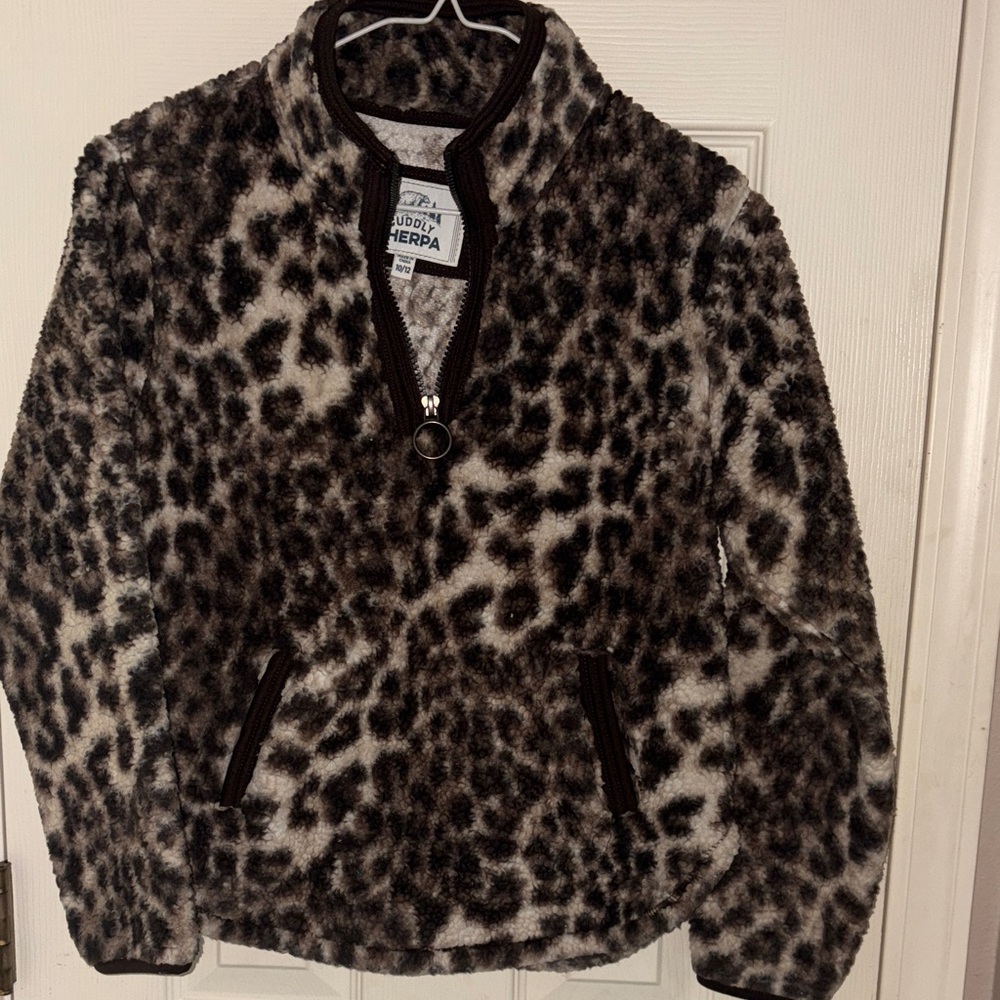 Judy Blue Kids Leopard Sherpa Jacket - Brown and Black